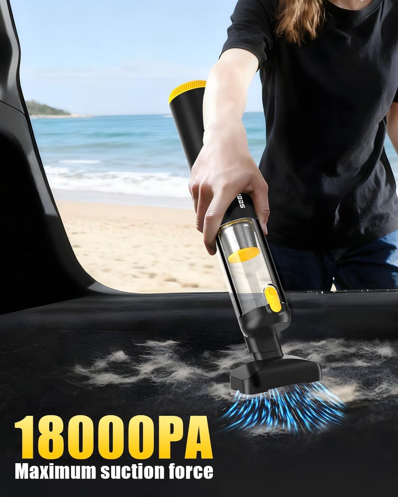 SEEDUSTRY Handheld Vacuum Cleaner Cordless, Mini Small Car Vacuum, Portable Pet Hair Vacuum, 3 Suction Modes-Up to 18000pa, 6 Blow & Suck & Deflate & Inflate Nozzles for Car, Pet, Office, Home - Image 2